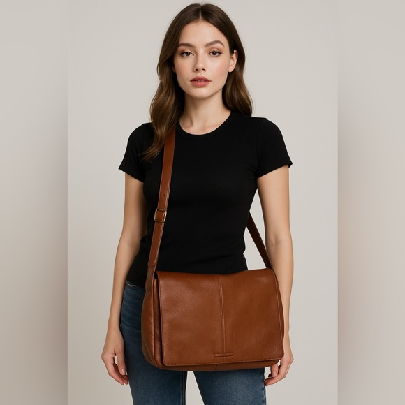 Liz Claiborne Brown Genuine Leather Shoulder/Crossbody Bag with Adjustable Strap - Picture 2 of 15